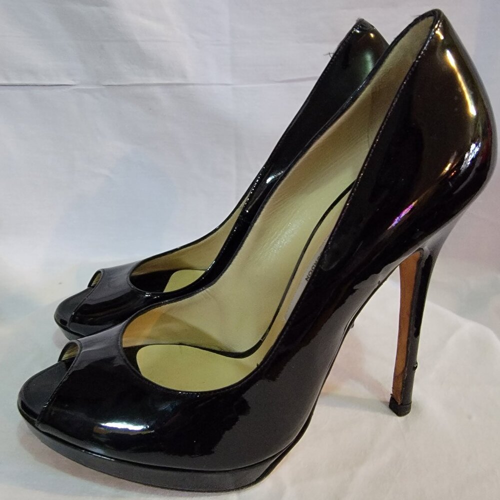 JIMMY CHOO - Patent Leather Peep Toe Heels